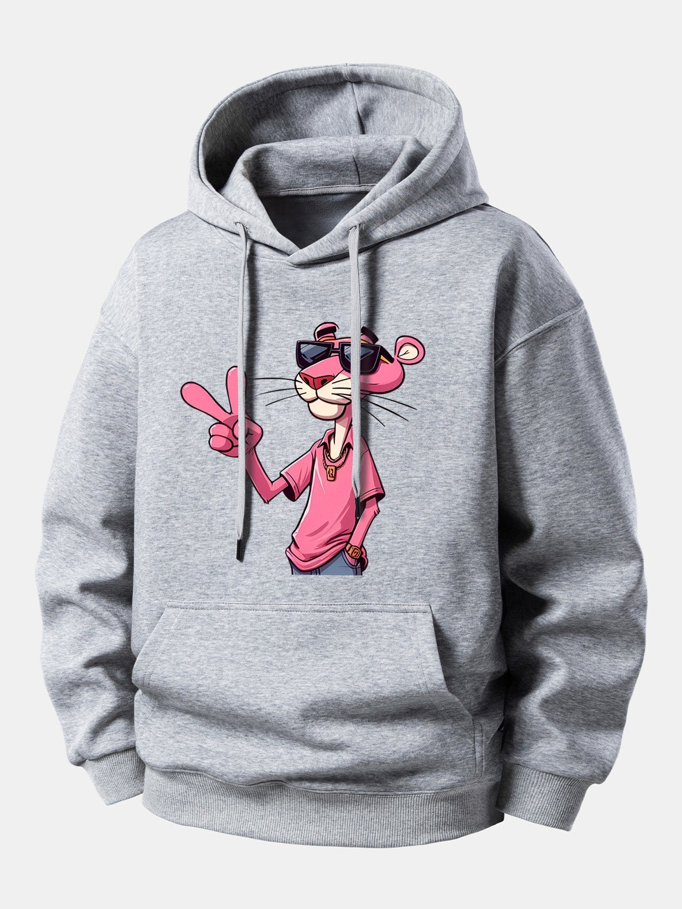 Pink Panther With A V Sign Print Relax Fit Hoodie