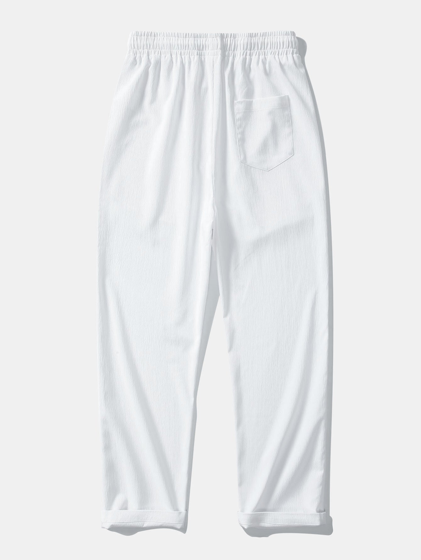 Short Sleeve Linen Look Stand Collar Shirt & Crinkle Textured Straight Leg Pants