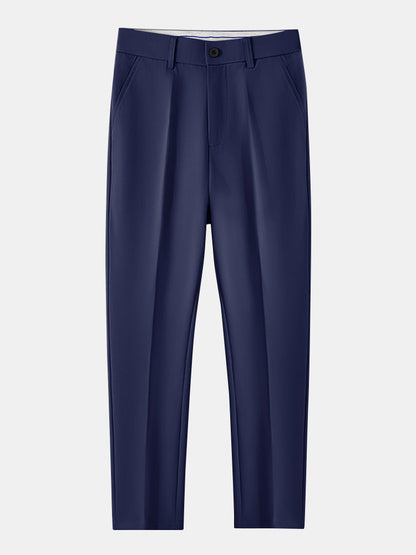 Contrast Trim Ribbed Johnny Collar Knit Polo & Slim Fit Tapered Trousers