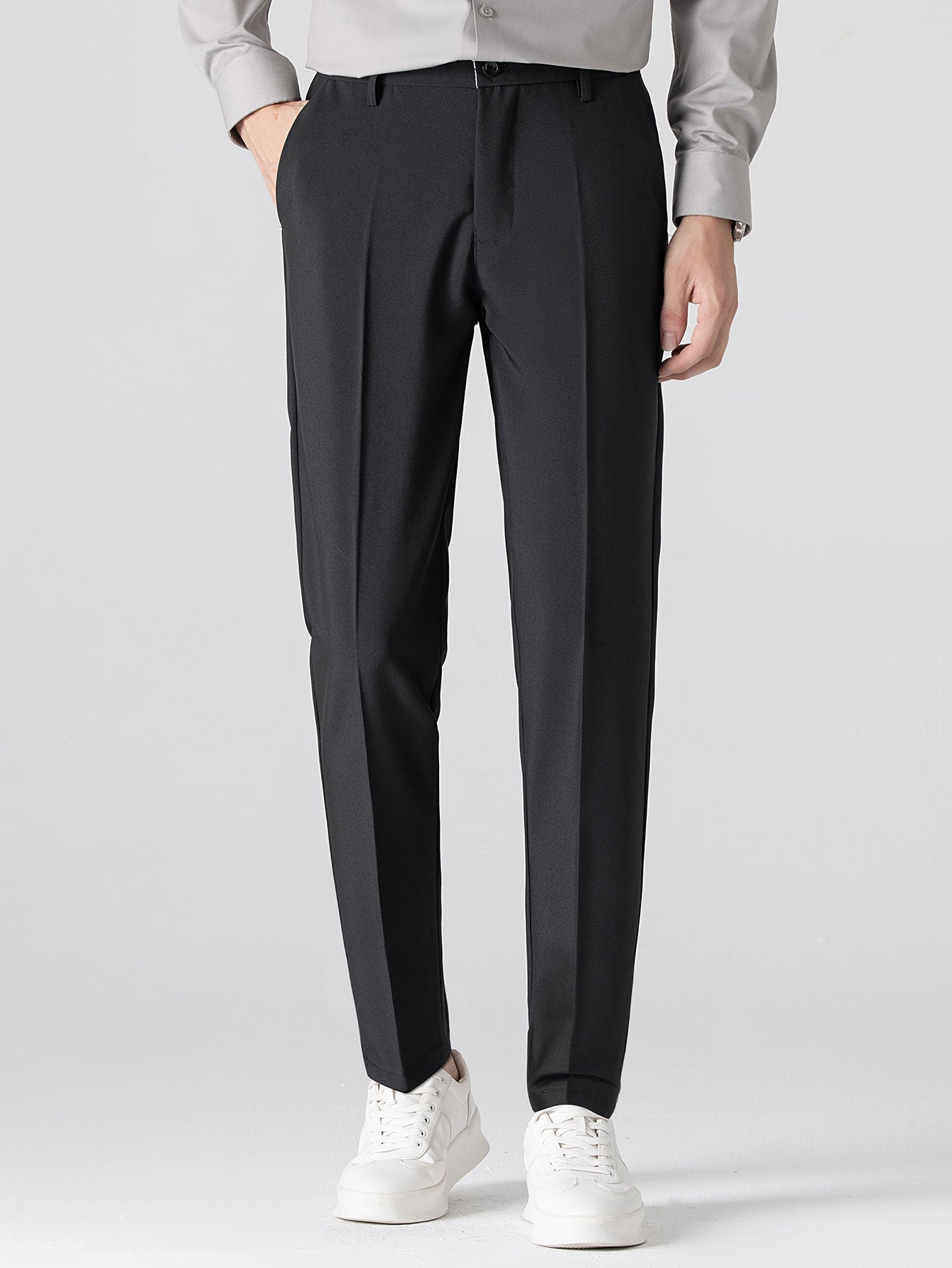 Texture Contrast Knitted V Neck Polo Shirt & Slim Fit Tapered Trousers