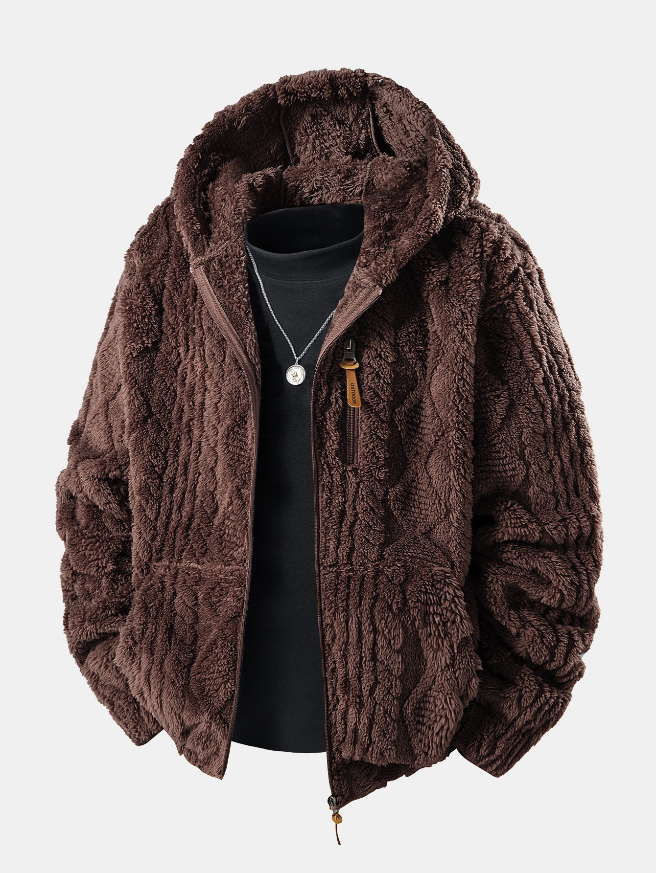 Geometric Jacquard Teddy Hoodie