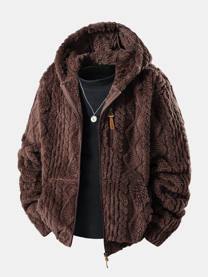 Geometric Jacquard Teddy Hoodie