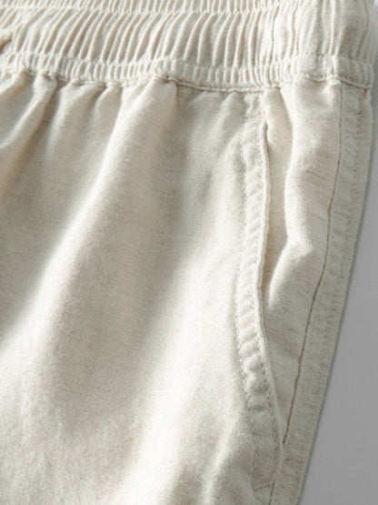 Striped Crochet V Neck Polo & Straight Leg Linen Pants