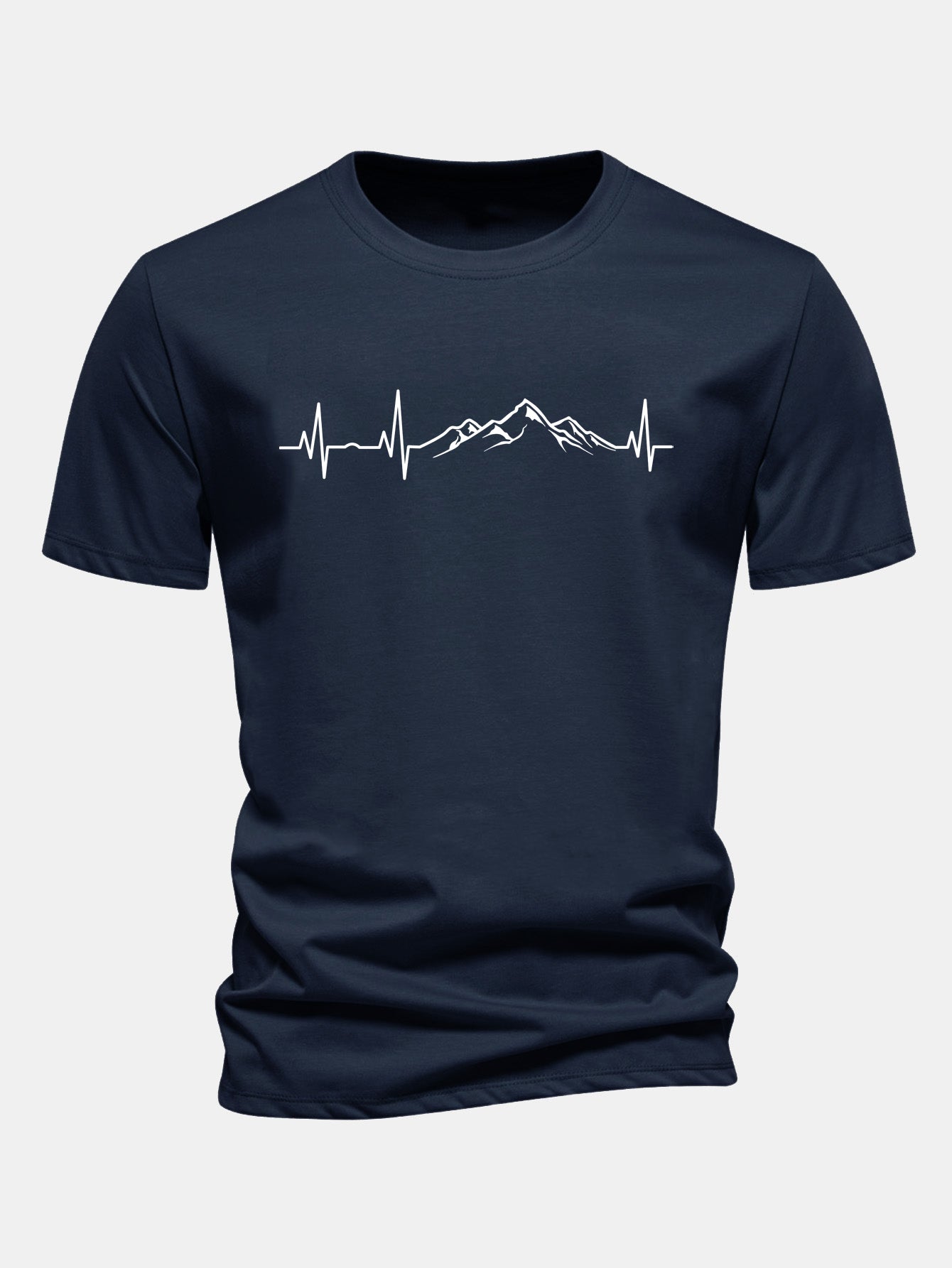Regular Fit Heartbeat Mountain Print Cotton T-Shirt
