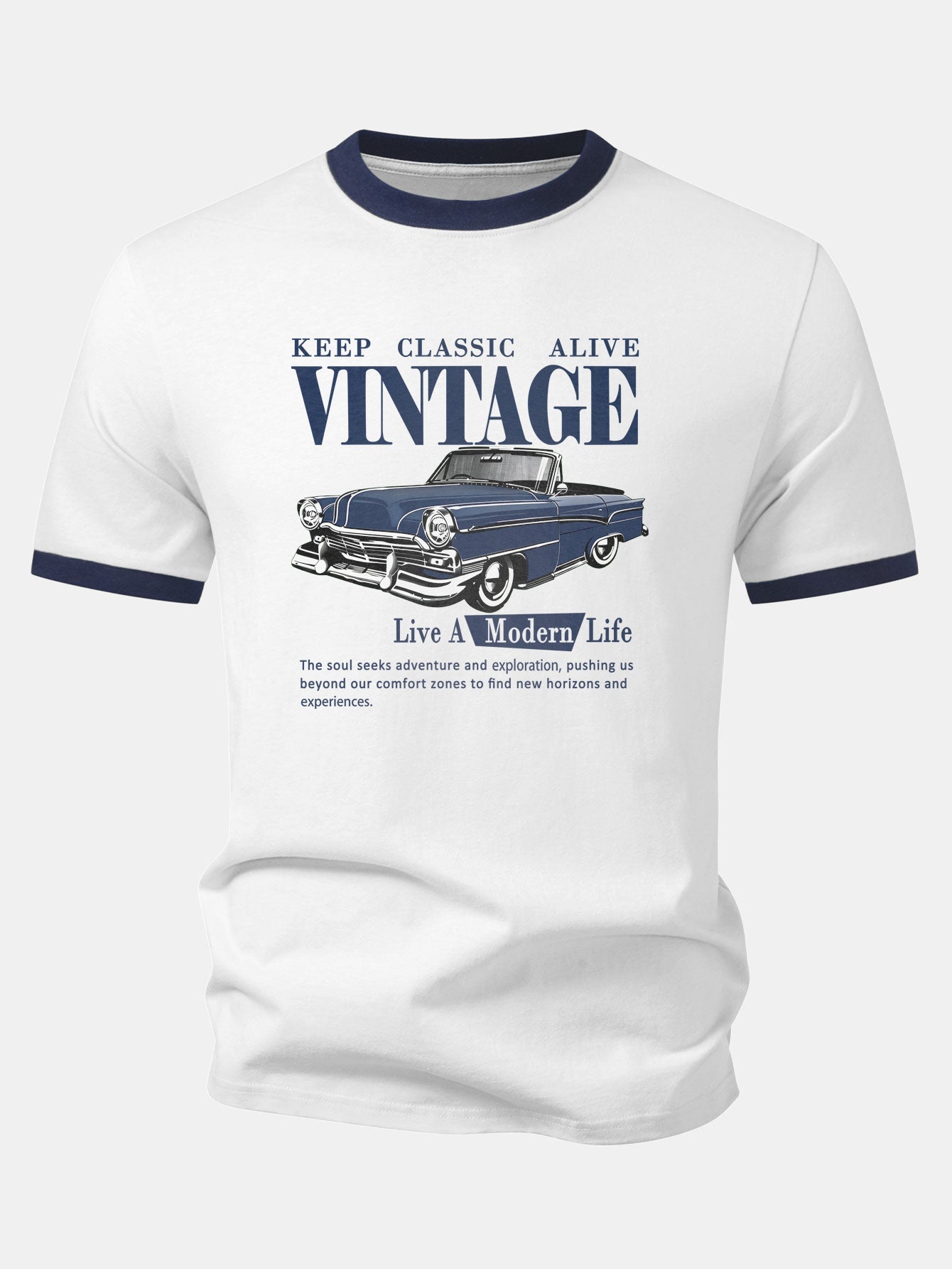 Vintage Car Print Contrast Ringer T-Shirt