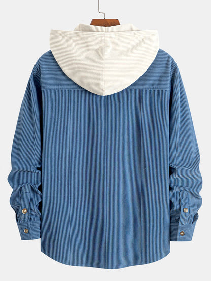 Long Sleeved Contrast Corduroy Hooded Shirt