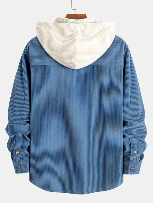 Long Sleeved Contrast Corduroy Hooded Shirt