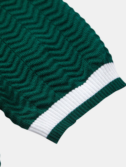 Texture Contrast Knitted V Neck Polo Shirt