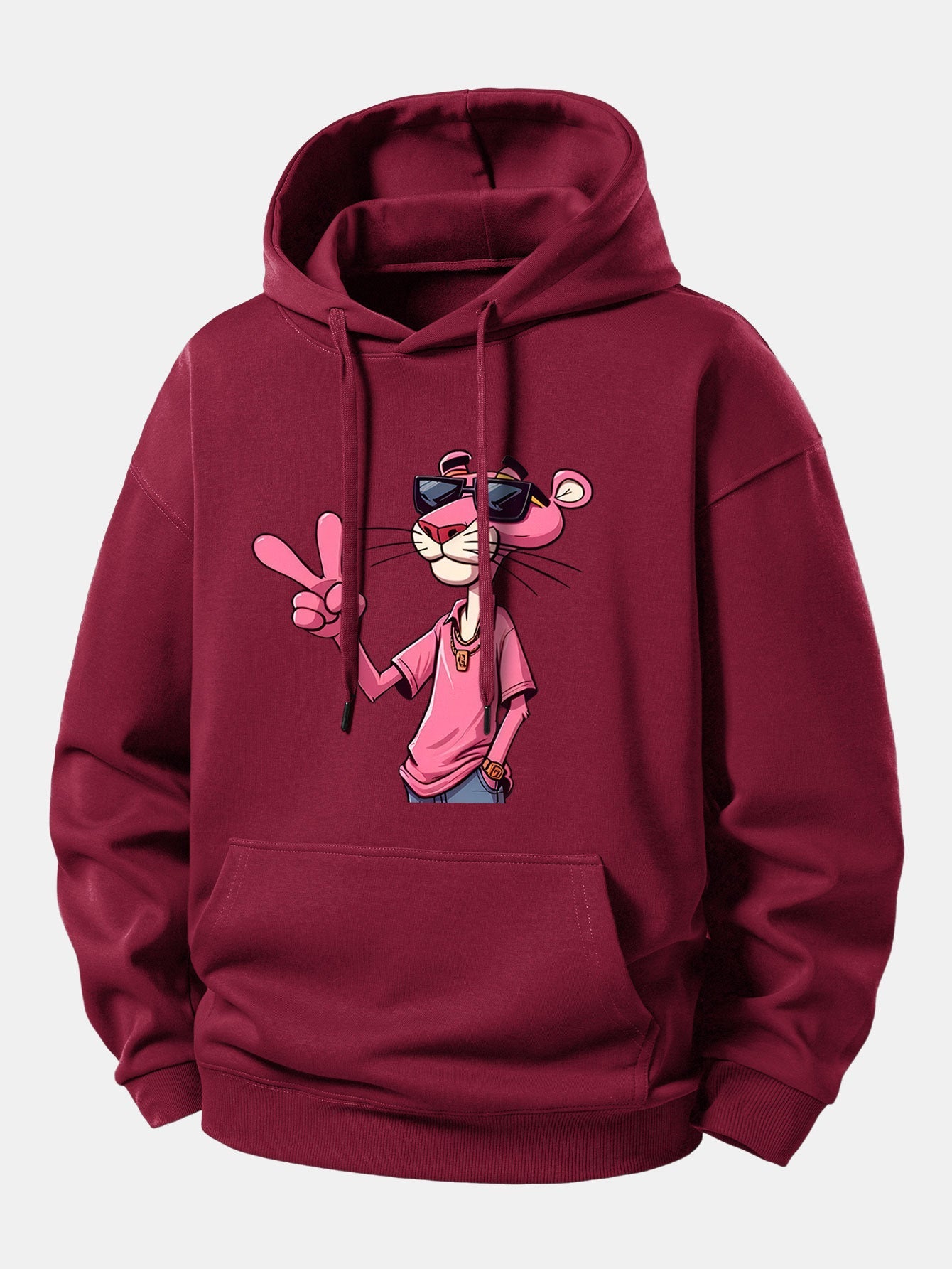 Pink Panther With A V Sign Print Relax Fit Hoodie