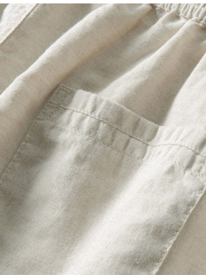 Striped Crochet V Neck Polo & Straight Leg Linen Pants