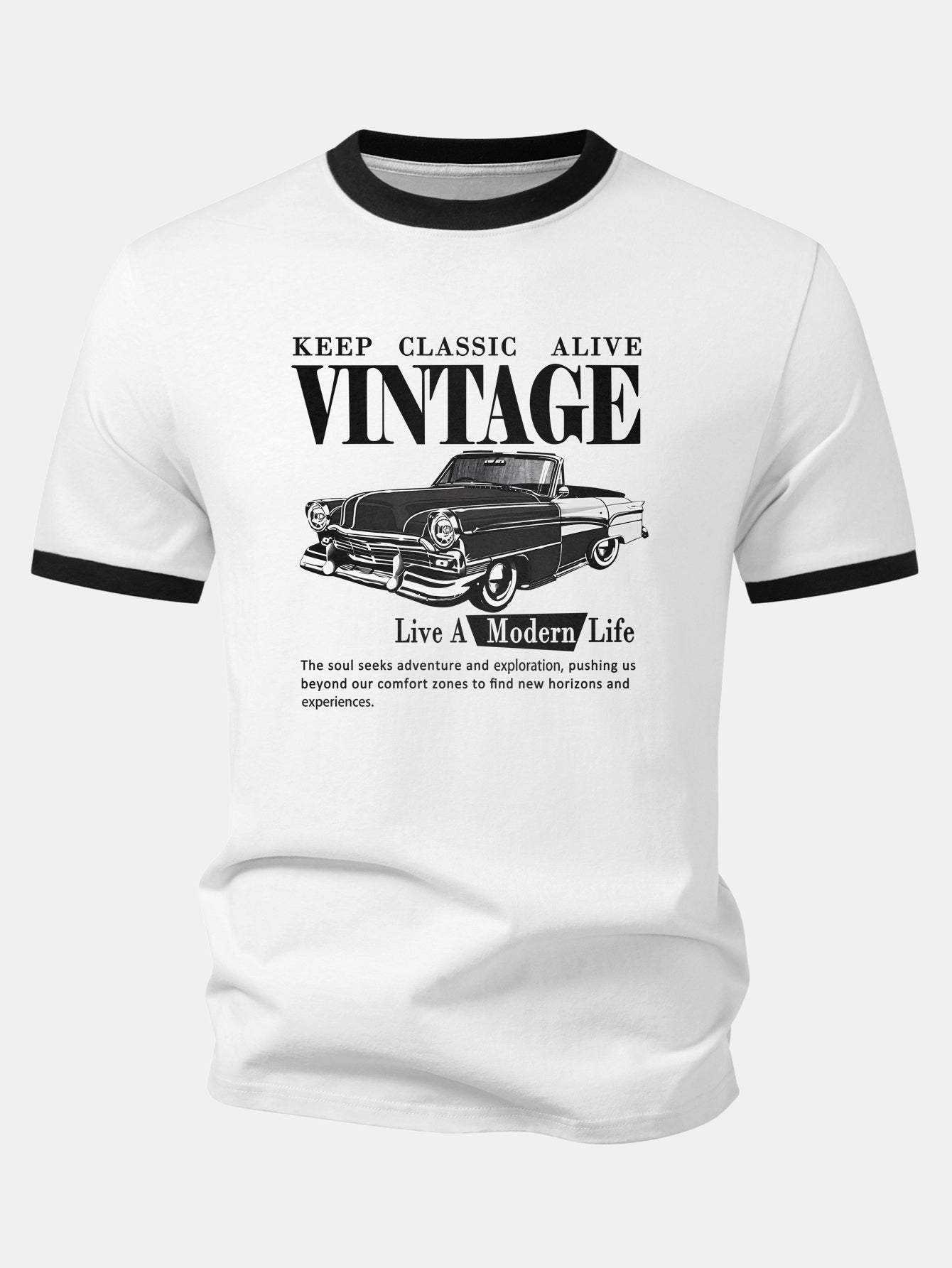 Vintage Car Print Contrast Ringer T-Shirt