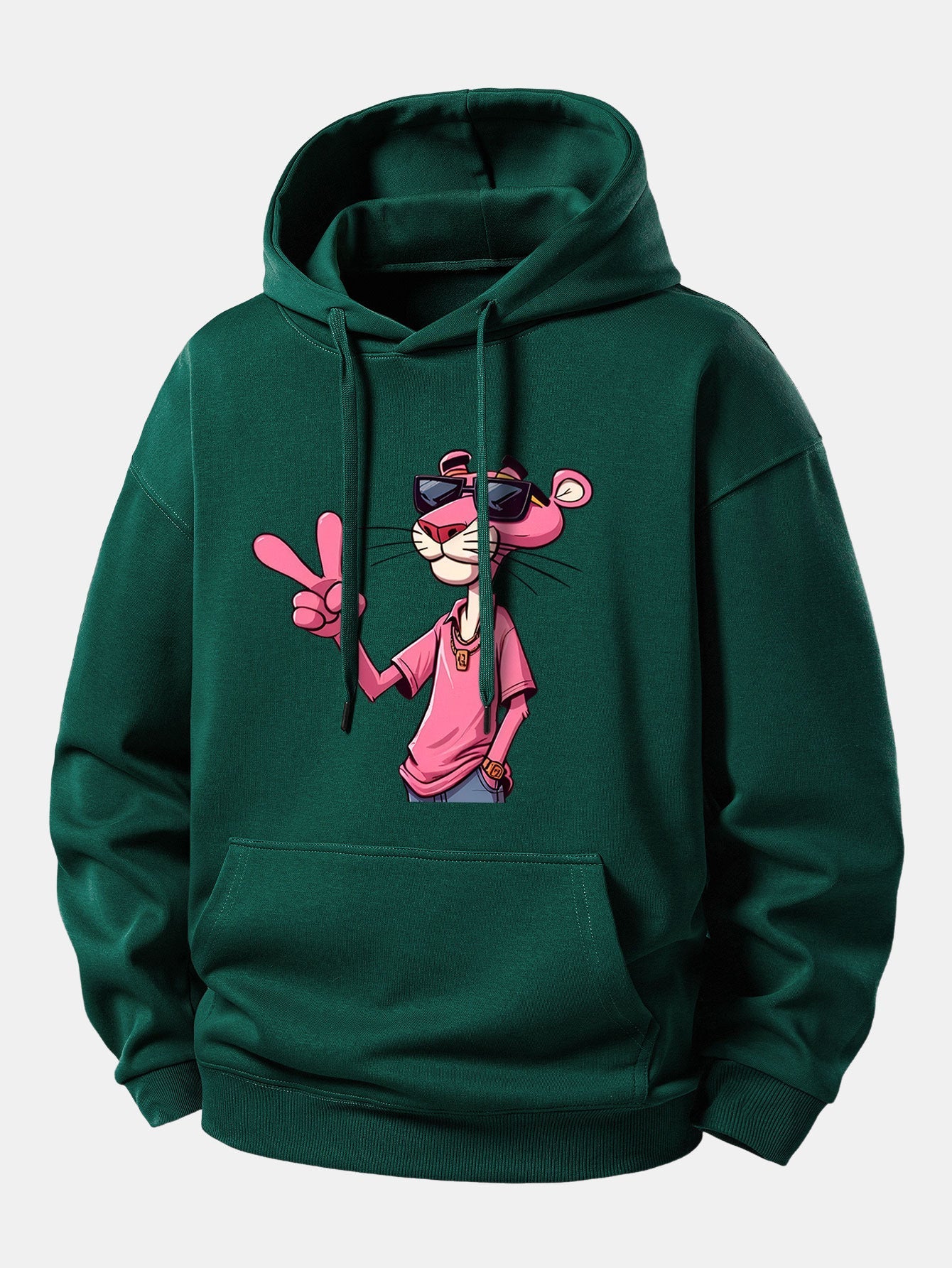 Pink Panther With A V Sign Print Relax Fit Hoodie