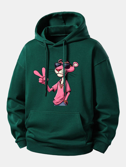 Pink Panther With A V Sign Print Relax Fit Hoodie
