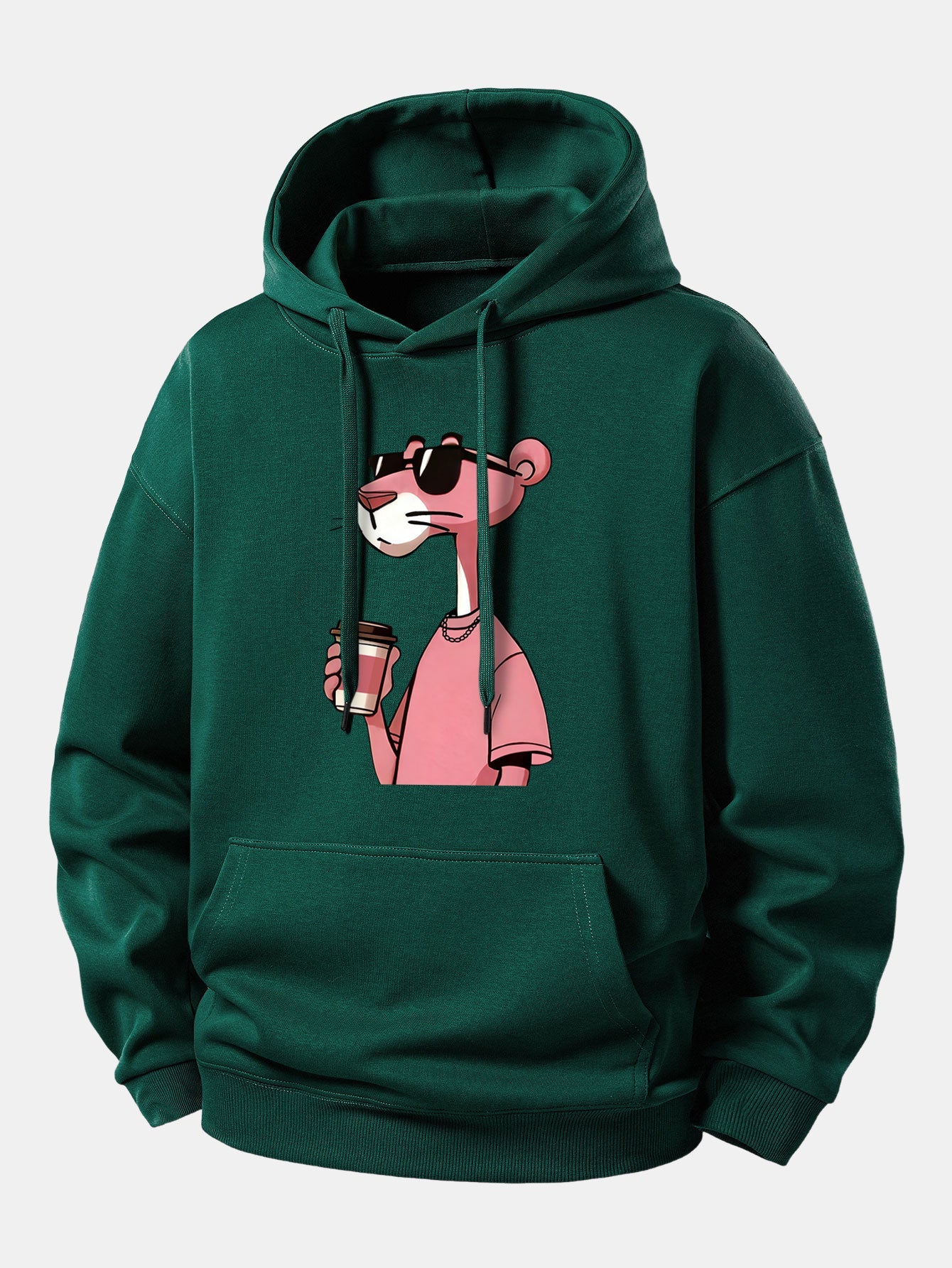 Pink Panther Drinking Coffee Print Relax Fit Hoodie
