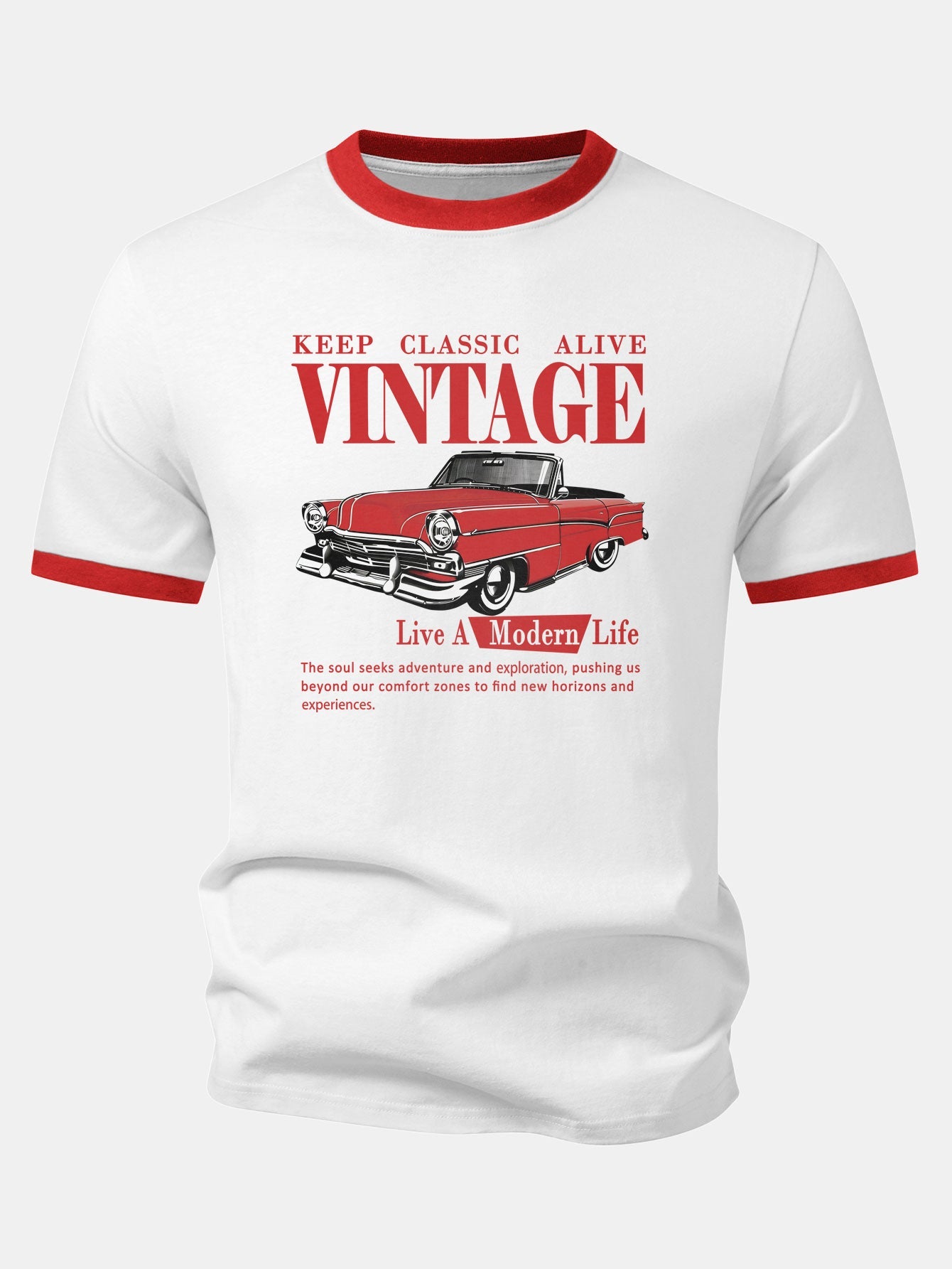 Vintage Car Print Contrast Ringer T-Shirt