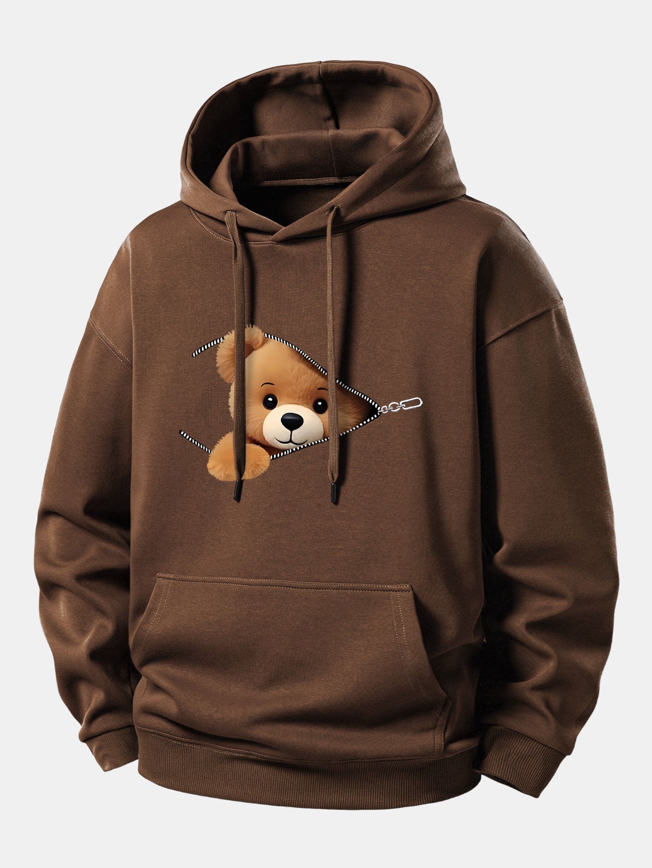 Zipper Bear Print Relax Fit Hoodie