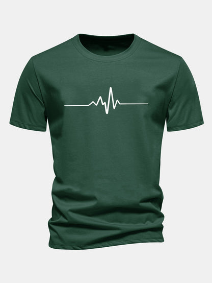 Regular Fit Heartbeat Flatline Print Cotton T-Shirt