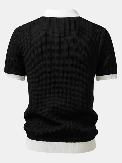 Contrast Textured Johnny Collar Polo & Slim Fit Tapered Trousers