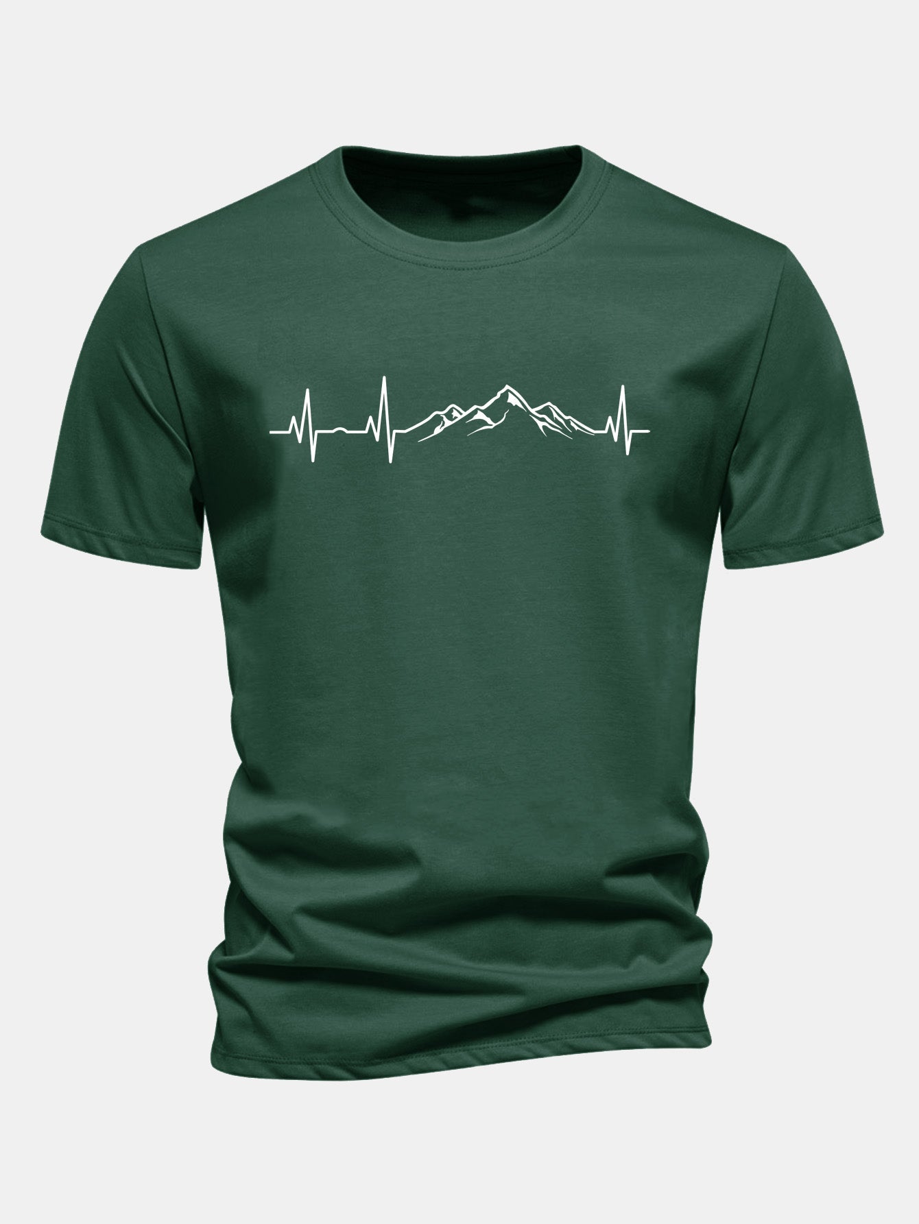 Regular Fit Heartbeat Mountain Print Cotton T-Shirt