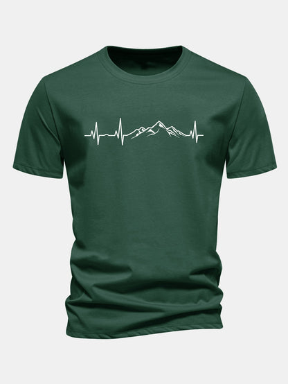 Regular Fit Heartbeat Mountain Print Cotton T-Shirt