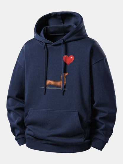 Heart-shaped Balloon Dachshund Print Relax Fit Hoodie