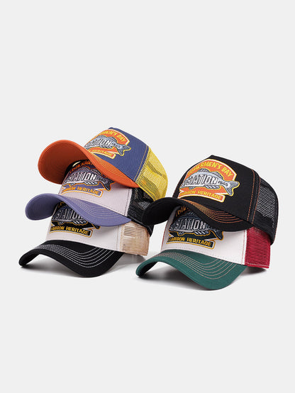 Vintage Fishing Embroidery Mesh Baseball Cap