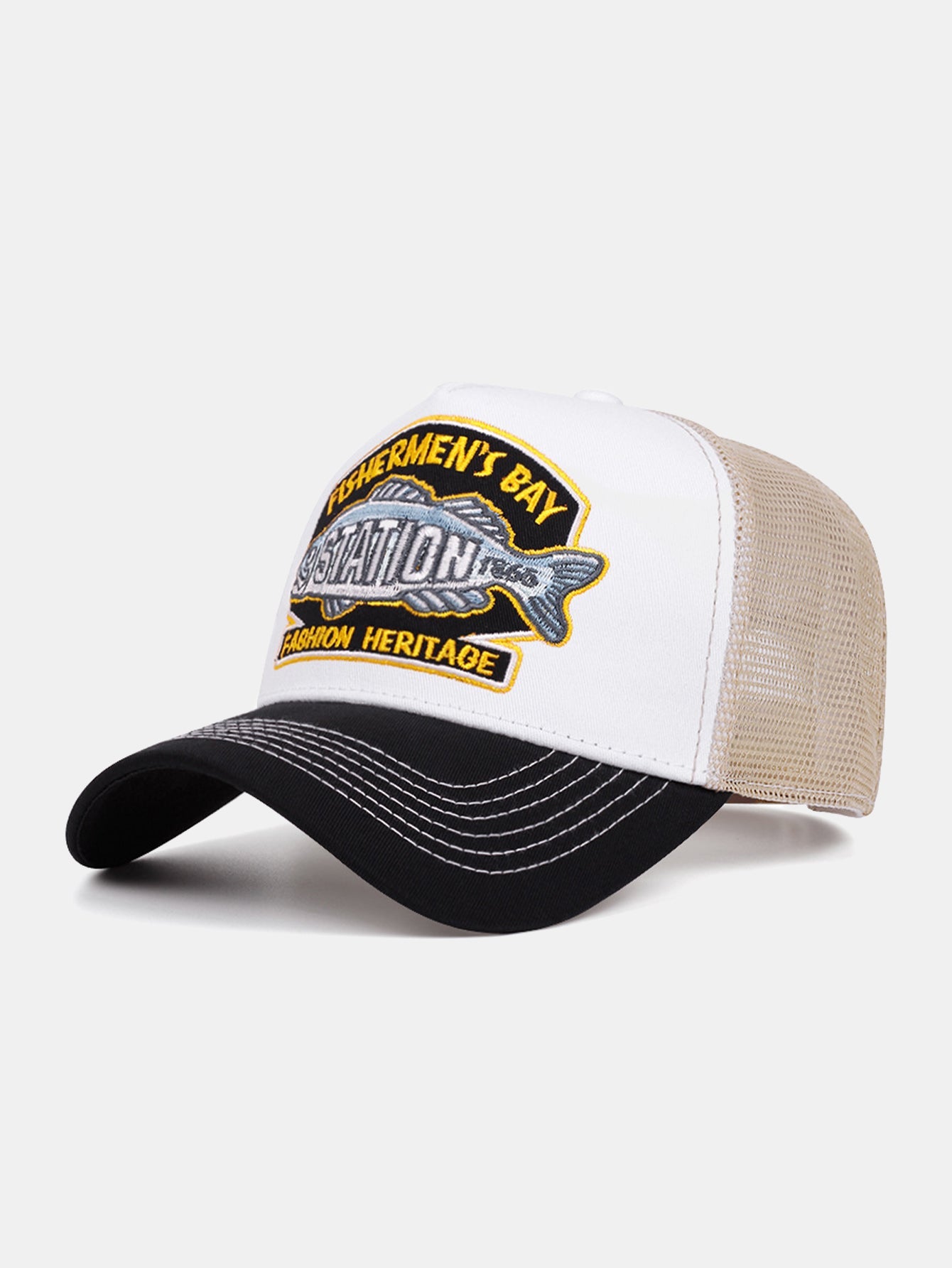 Vintage Fishing Embroidery Mesh Baseball Cap