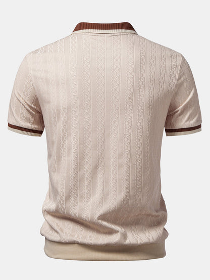 Contrast Trim Textured Zipper Knit Polo
