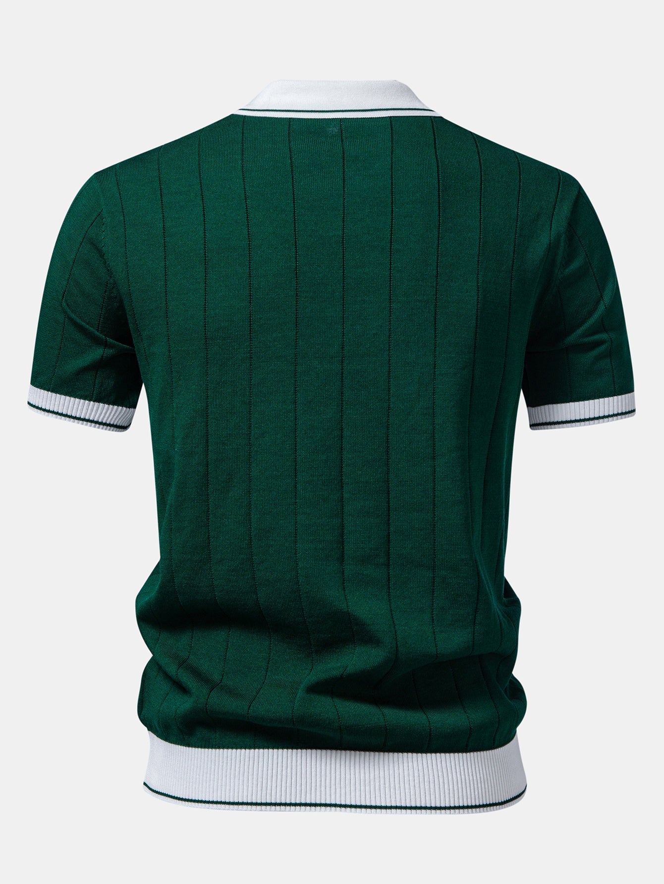 Contrast Trim Ribbed Johnny Collar Knit Polo & Slim Fit Tapered Trousers