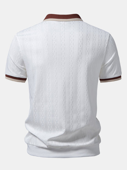 Contrast Trim Textured Zipper Knit Polo