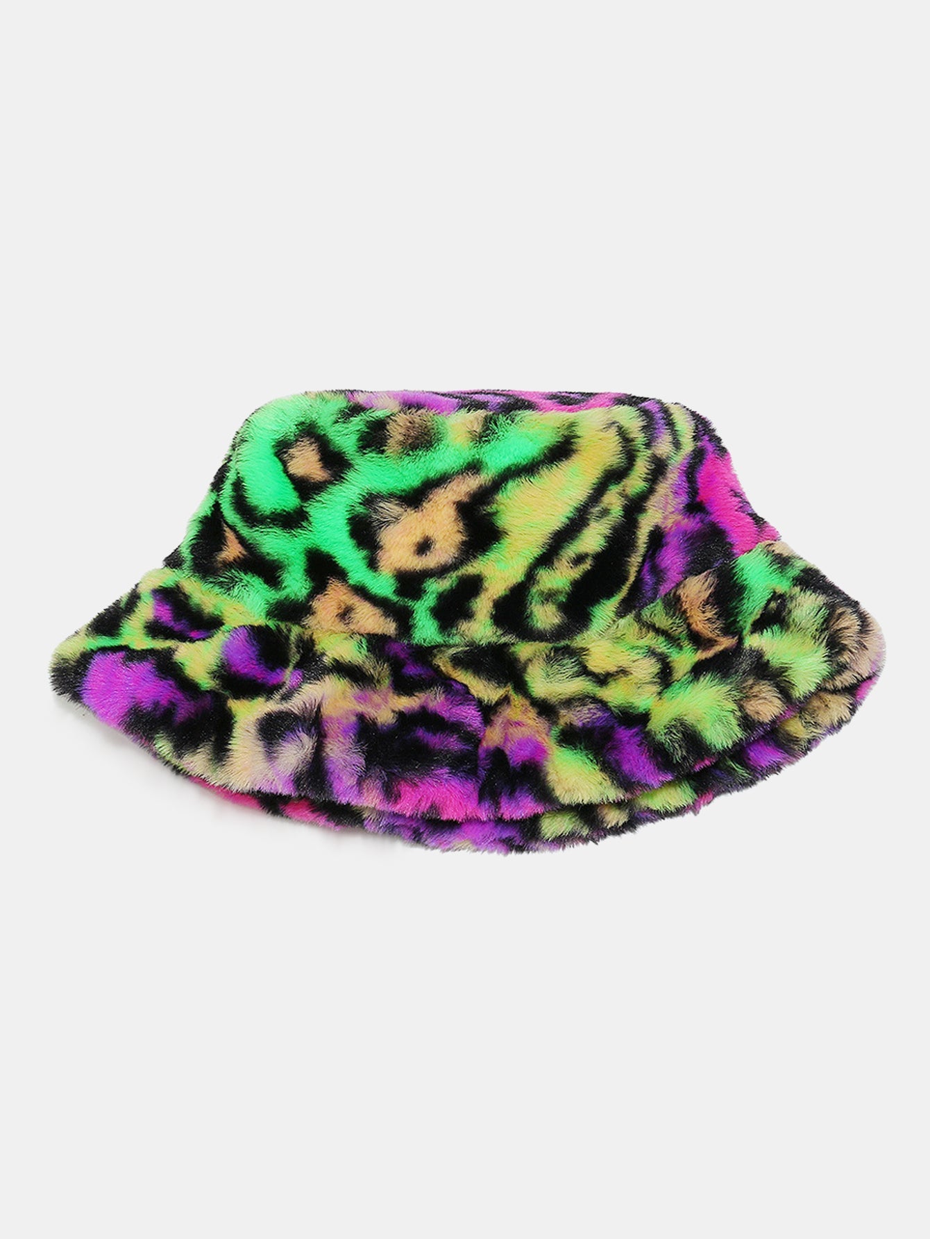 Faux Fur Colorful Leopard Print Bucket Hat