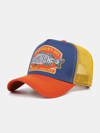 Vintage Fishing Embroidery Mesh Baseball Cap