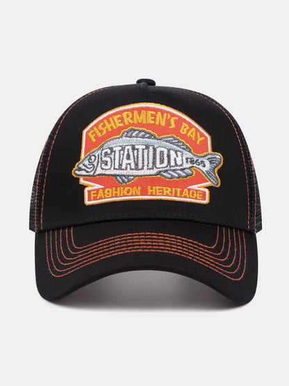 Vintage Fishing Embroidery Mesh Baseball Cap