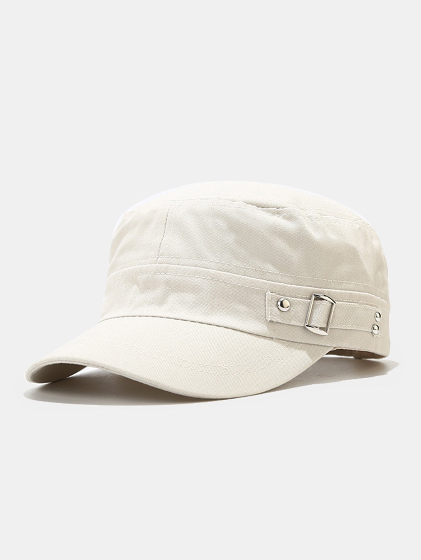 Solid Side Buckle Flat Top Baseball Cap