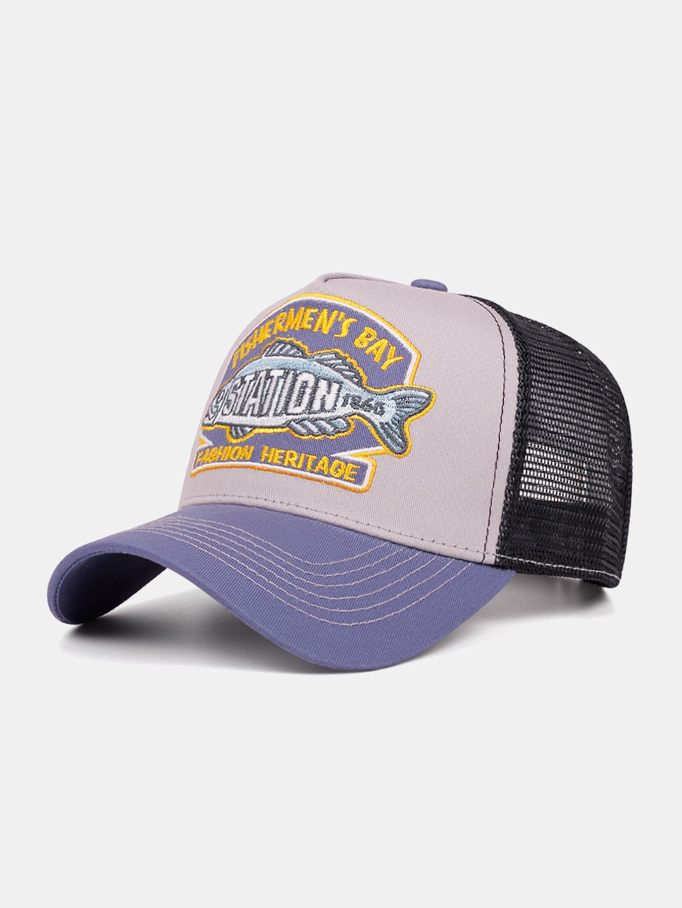 Vintage Fishing Embroidery Mesh Baseball Cap