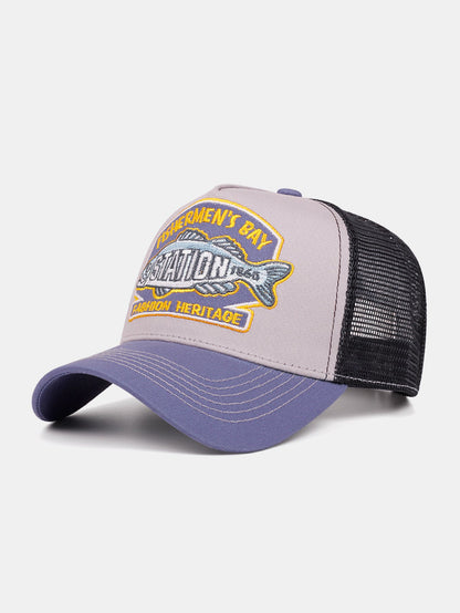 Vintage Fishing Embroidery Mesh Baseball Cap