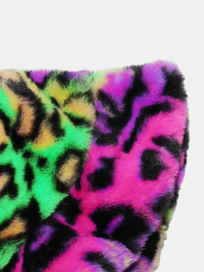 Faux Fur Colorful Leopard Print Bucket Hat