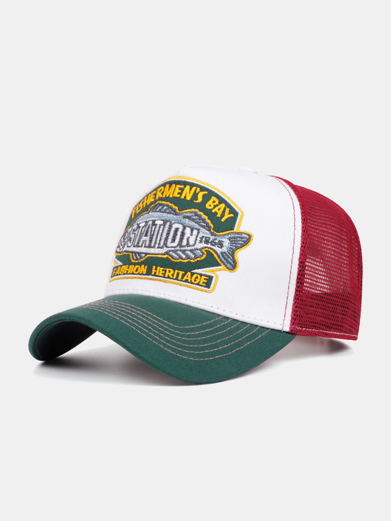 Vintage Fishing Embroidery Mesh Baseball Cap