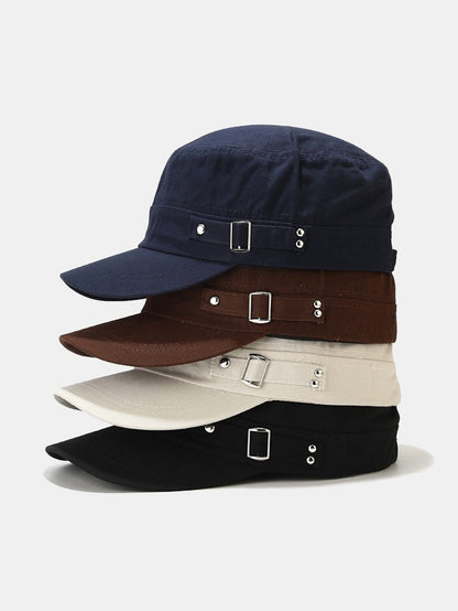 Solid Side Buckle Flat Top Baseball Cap
