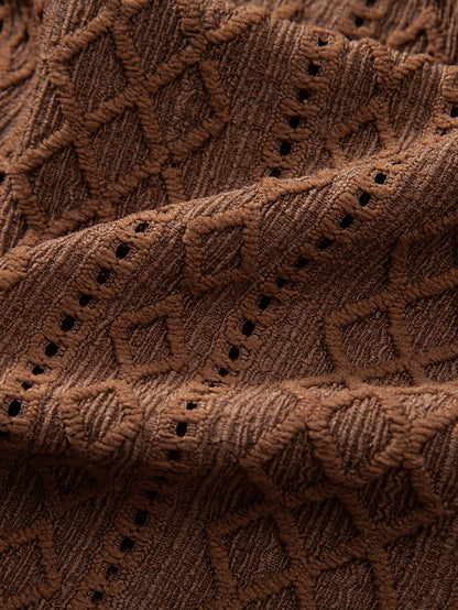 Geometry Rhombus Jacquard Button Up Shirt & Crinkle Textured Straight Leg Pants