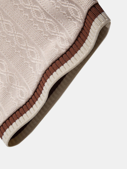 Contrast Trim Textured Zipper Knit Polo