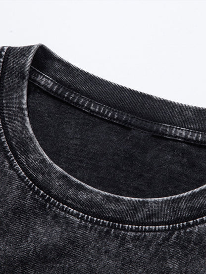 Relax Fit Long Sleeve Washed Distressed T-Shirt