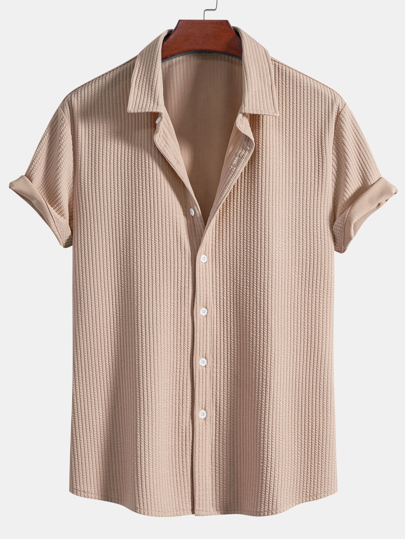 Muscle Fit Ribbed Button Up Shirt & Shorts