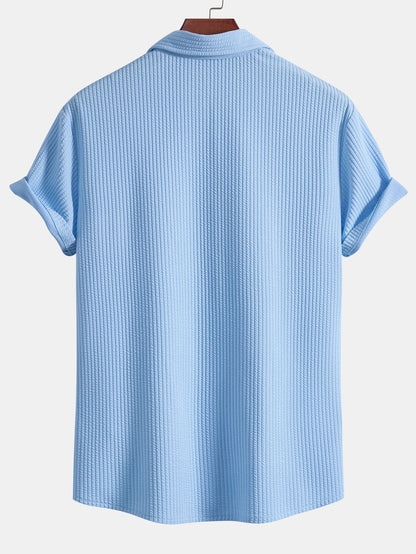 Muscle Fit Ribbed Button Up Shirt & Shorts