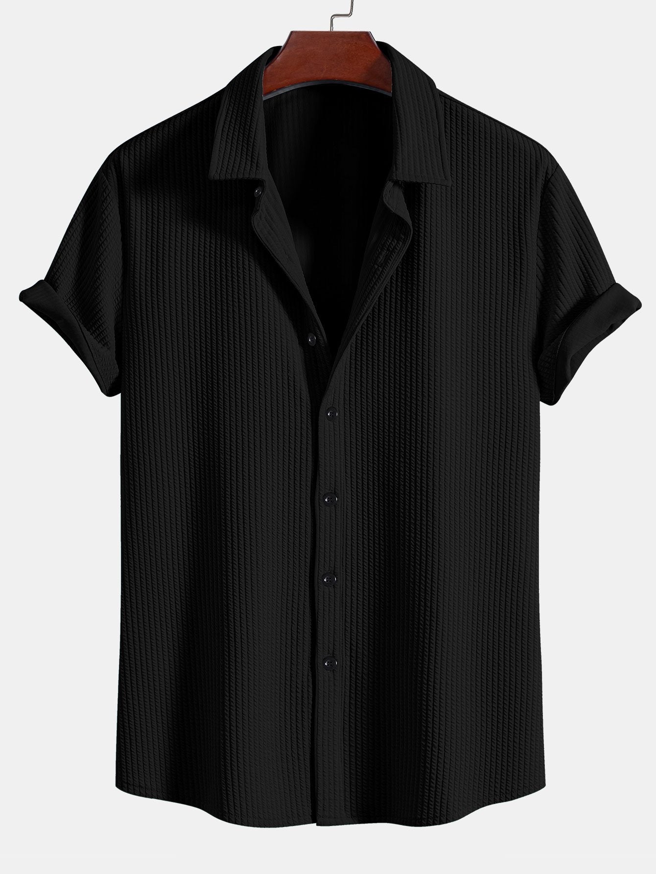 Muscle Fit Ribbed Button Up Shirt & Shorts