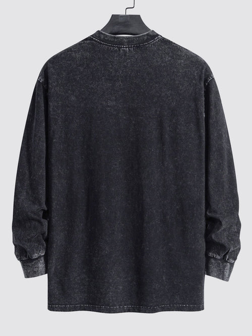 Relax Fit Long Sleeve Washed Distressed T-Shirt