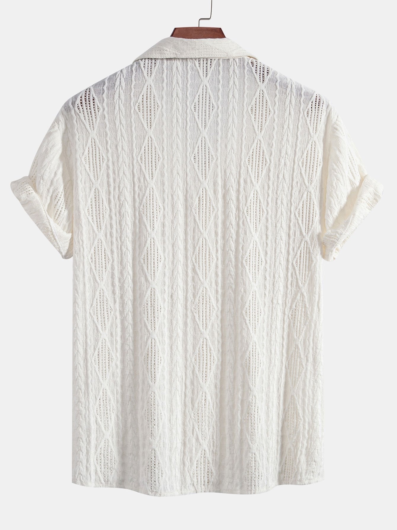 Geometric Jacquard Eyelet Cuban Shirt & Straight Leg Linen Pants