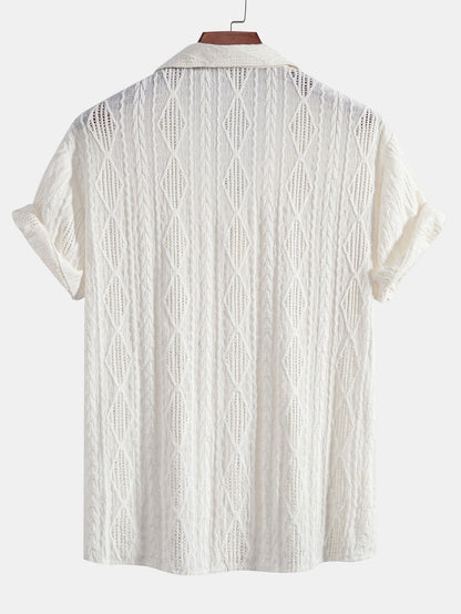 Geometric Jacquard Eyelet Cuban Shirt & Straight Leg Linen Pants