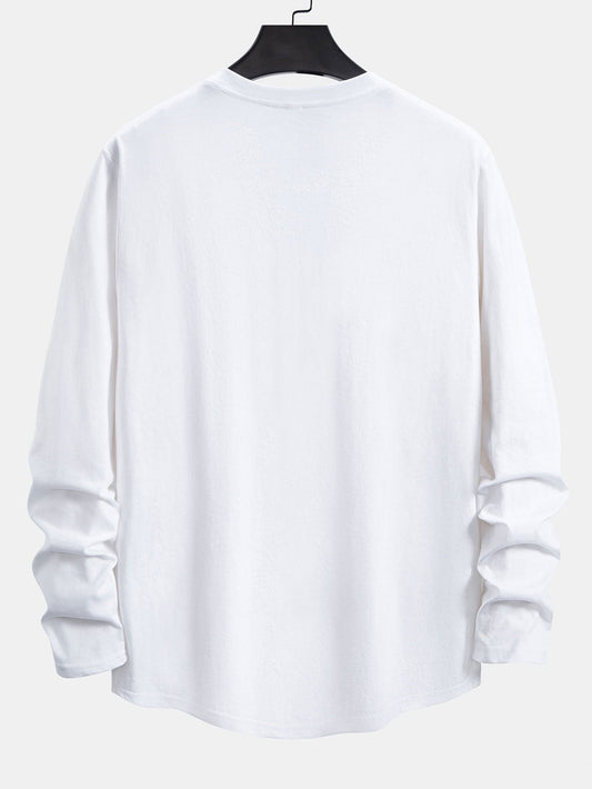 Basic Long Sleeve Cotton Arc Hem T-Shirt