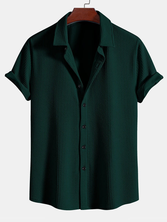Muscle Fit Ribbed Button Up Shirt & Shorts